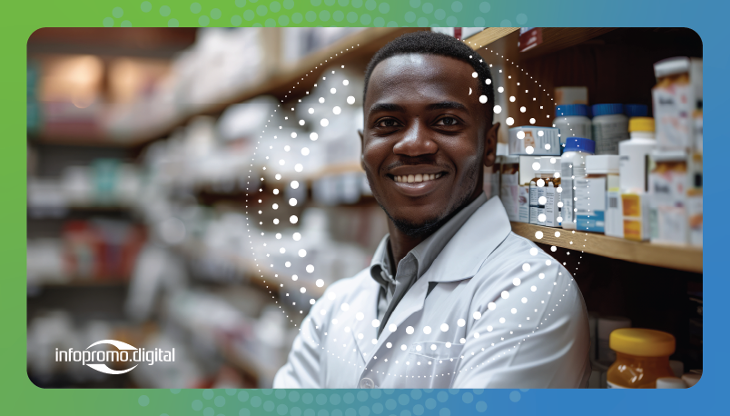 pharmacist in a chemist smiling